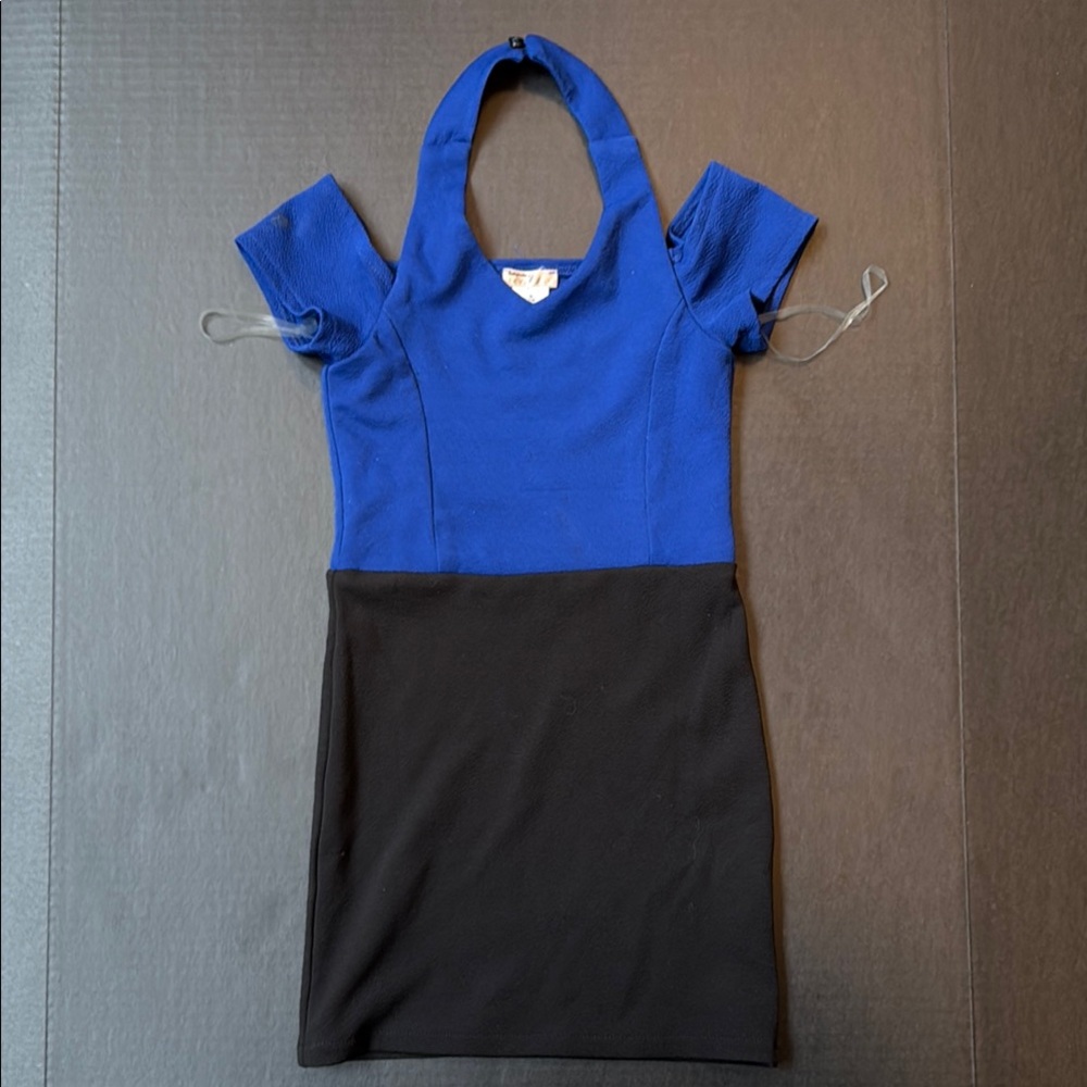Sally Miller Couture Blue and Black Halter Dress